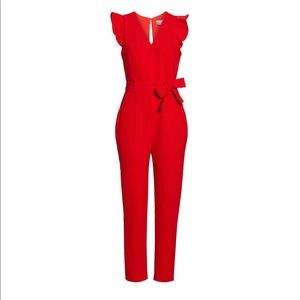 Adeline Rae Cai Woven Ruffle Shoulder Jumpsuit